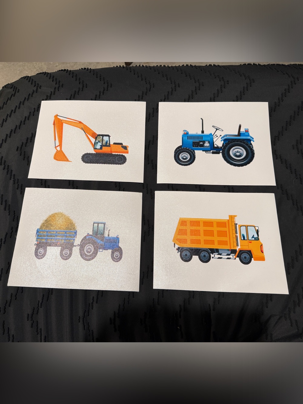 Kids Heavy Equipment Wall Prints - Orange & Blue Construction Trucks - 8”x10”